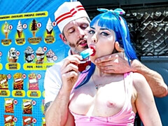 Blue-haired angel Jewelz Blu screwed in the ice-cream truck