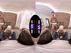 Anna Rey takes on two cocks in virtual reality with a facial finish
