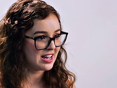 Solo babe with big tits in glasses masturbates to orgasm