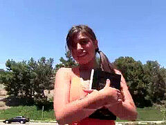 素人, フェラチオ, 茶髪の, アウトドア, 一人