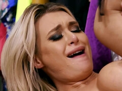 Curvaceous blonde is getting banged in a dressing room