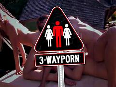 Grosse titten, Blondine, Braunhaarige, Masturbation, Orgie, Öffentlich, Flotter dreier, Titten