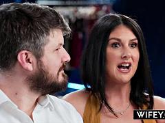 アナル, フェラチオ, 茶髪の, ダブル開発, 顔射, 淫乱熟女, ヤリマン, 三人