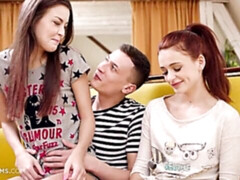 最高, フェラチオ, バック, 女 人男 人, 赤毛, ガリガリ, ティーン, 三人