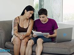 Dana Vespoli talks dirty to her stepson about his grades while giving him a handjob