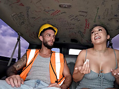 Worker from street fucks gay ass in public outdoor van