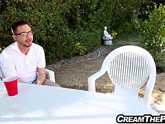 Watch Rachel James get tricked by her boyfriend and takes his load in her tight pussy