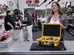 Sexy babe with glasses sells her watches