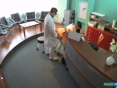 Leie, Arzt, Hundestellung, Handjob, Krankenschwester, Büro, Muschi, Spanner