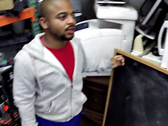 Black gay pawn fucked by pawnshop owners in stockroom 3some