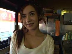 Goofy Jap babe fucks in the bathroom: Blowjob, Japanese  Censored Porn