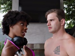 Exotic porn with a horny black teen and her white stepbrother