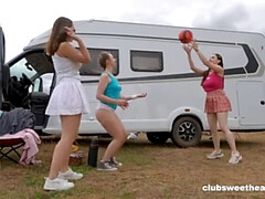 Summer Lesbian Threesome with Teens Alice Klay, Hazel Grace & Eva Abel - Outdoor Pussy Licking & Orgasm