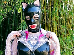 Masked inked chick Lady Lazarus sticks a dildo deep in her shaved pussy