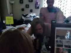 Wife sucking dick, taking cumshot on her back