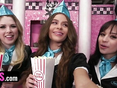 Cute Teens In Uniforms Aria Valencia, Nicole Aria And Riley Reign Share A Customer's Cock - POV foursome cosplay