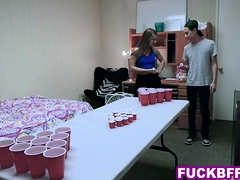 Beer pong besties share two big cocks after they lost