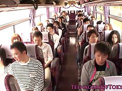 Japanese teen groupsex action babes on a bus