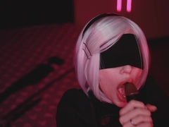 Cosplay Blowjob Sloppy Suck BBC with 2B