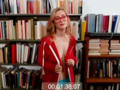 Tony fucks nerdy blonde girl in the library