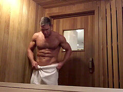 Amateur, Attrapée, Papa, Muscle, Public, Sauna